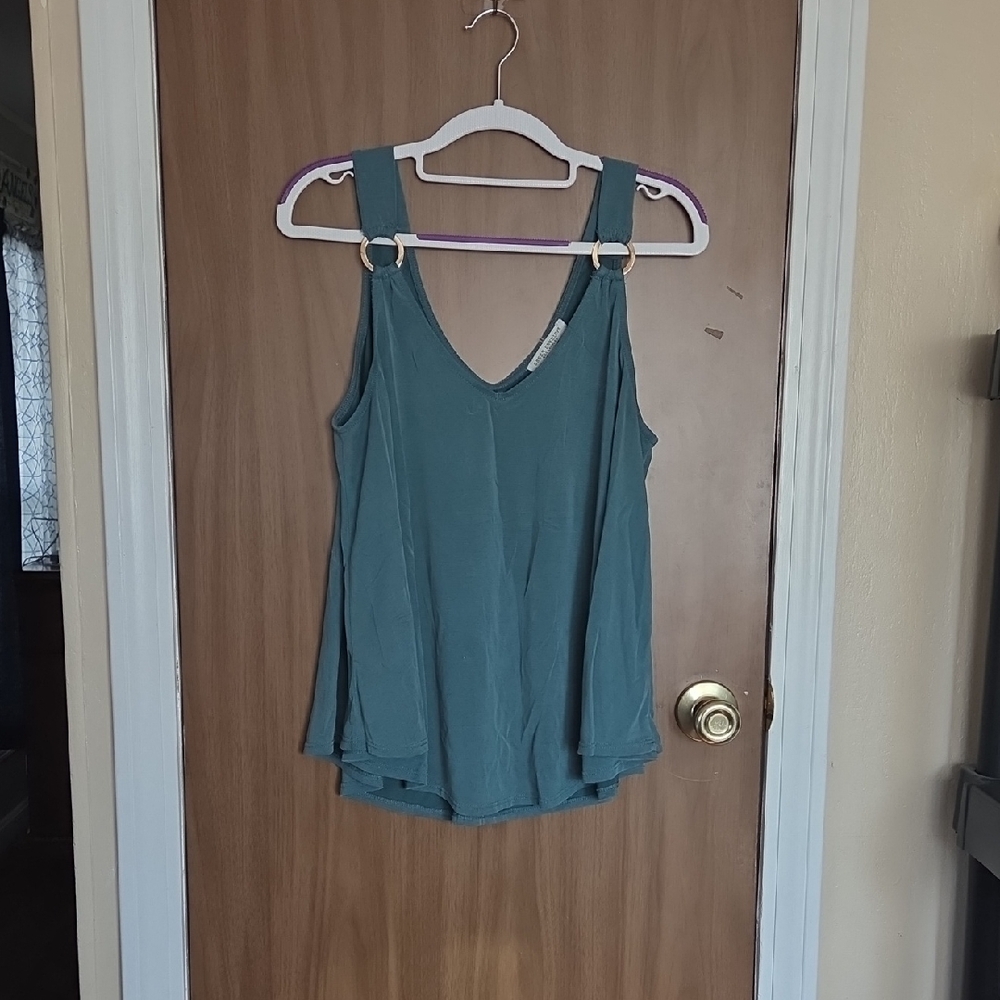 Green Envelope Teal Blue Ring-Shoulder Tank Top